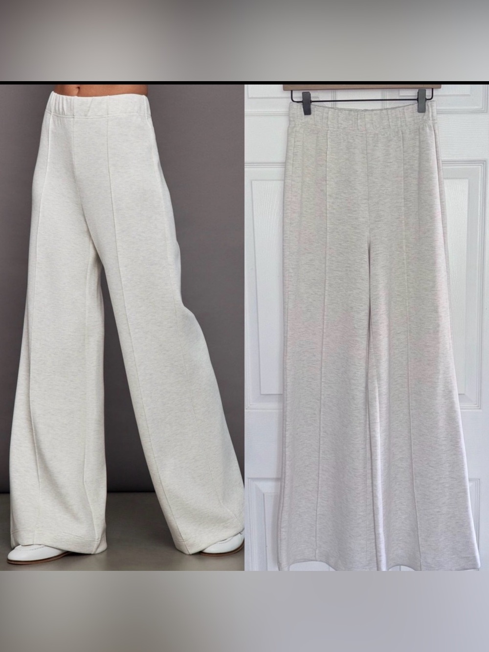 Carbon38 Pintuck Knit Pant Sz M in Moonbeam Heather Elastic Waist Loungewear